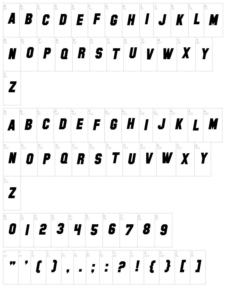 SF Hollywood Hills font map